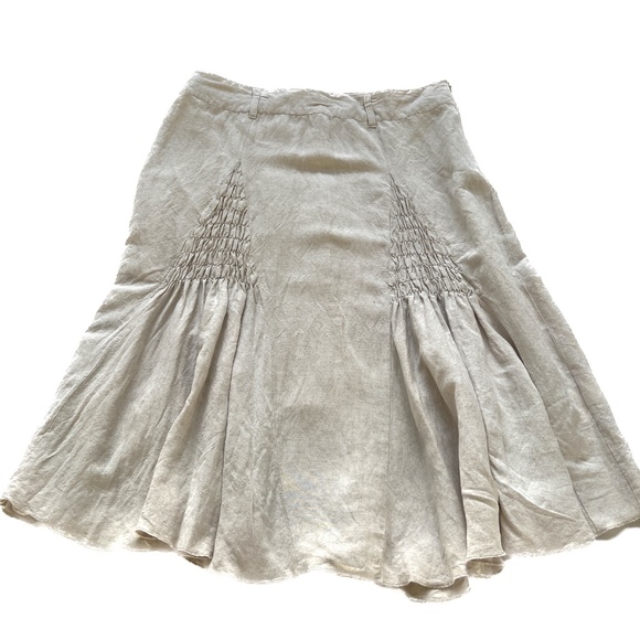 Boo Radley Australia Skirt Size 12 Beige Midi Smocked Linen Cotton Countrycore - Picture 1 of 5